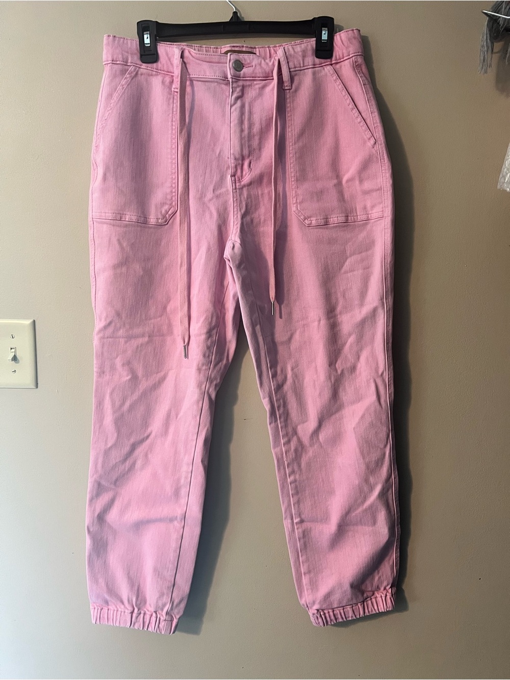 Judy Blue garment dyed pink denim utility joggers high rise elastic cuffs. Sz 30
